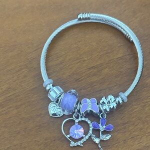 Elegant Silver and Purple Charm Bracelet